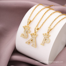 Shangjie OEM Kalung Tembaga Stylish Stainless Steel Fashion Necklace Gold Plated Zircon Necklac Crown Initial Letter Necklace